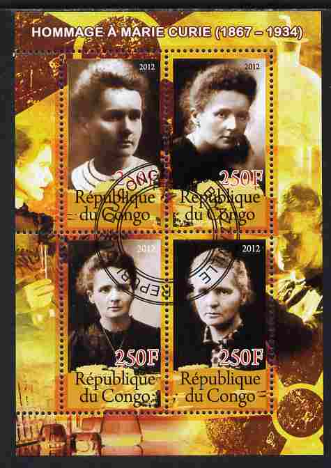 Congo 2012 Marie Curie perf sheetlet containing 4 values cto used 