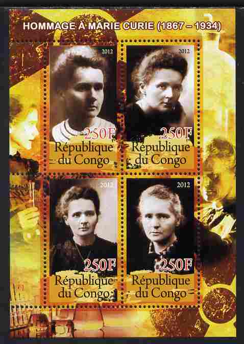 Congo 2012 Marie Curie perf sheetlet containing 4 values unmounted mint 