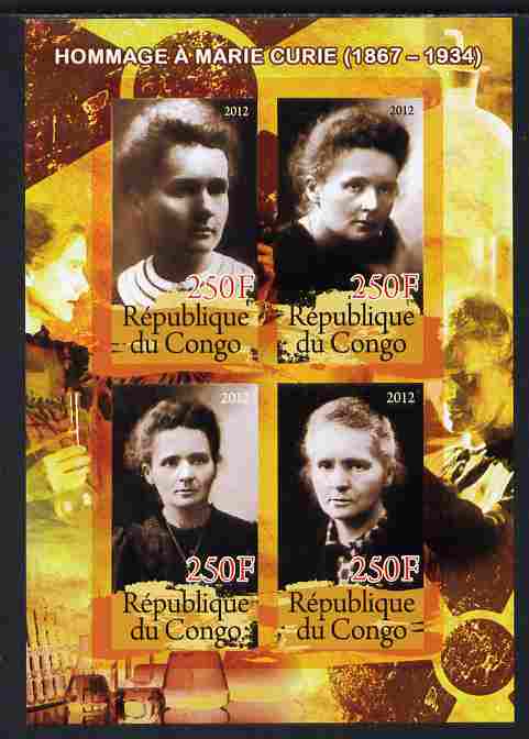 Congo 2012 Marie Curie imperf sheetlet containing 4 values unmounted mint 