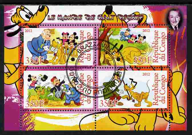 Congo 2012 Disney Cartoons #1 perf sheetlet containing 4 values cto used 