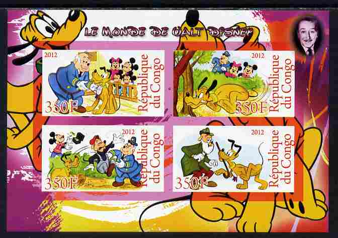 Congo 2012 Disney Cartoons #1 imperf sheetlet containing 4 values unmounted mint 