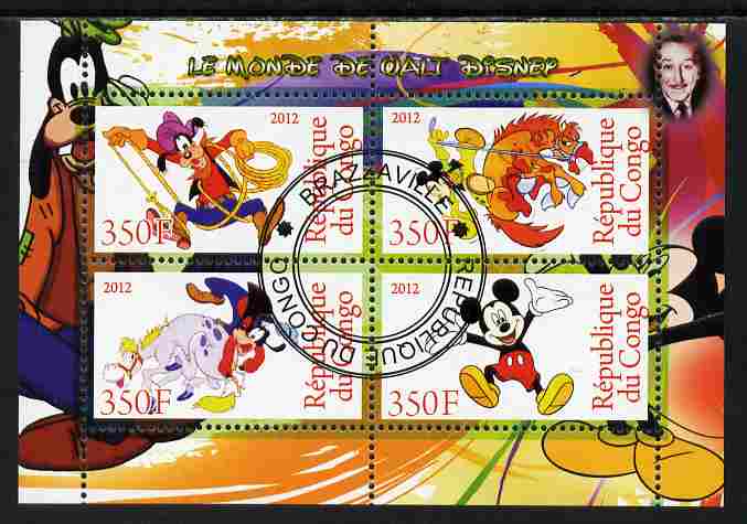 Congo 2012 Disney Cartoons #2 perf sheetlet containing 4 values cto used 