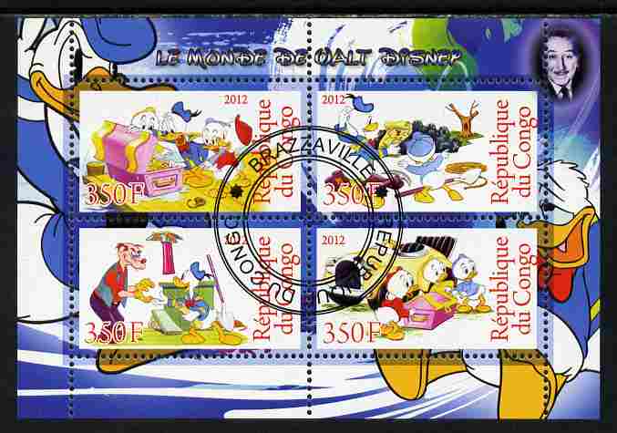 Congo 2012 Disney Cartoons #3 perf sheetlet containing 4 values cto used 
