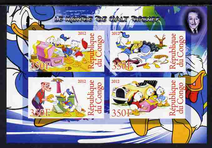 Congo 2012 Disney Cartoons #3 imperf sheetlet containing 4 values unmounted mint 