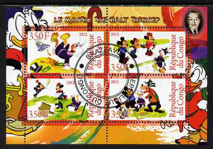 Congo 2012 Disney Cartoons #4 perf sheetlet containing 4 values cto used 
