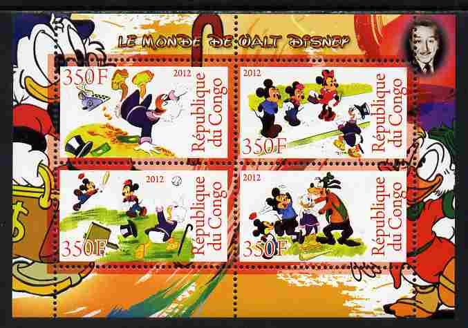 Congo 2012 Disney Cartoons #4 perf sheetlet containing 4 values unmounted mint 