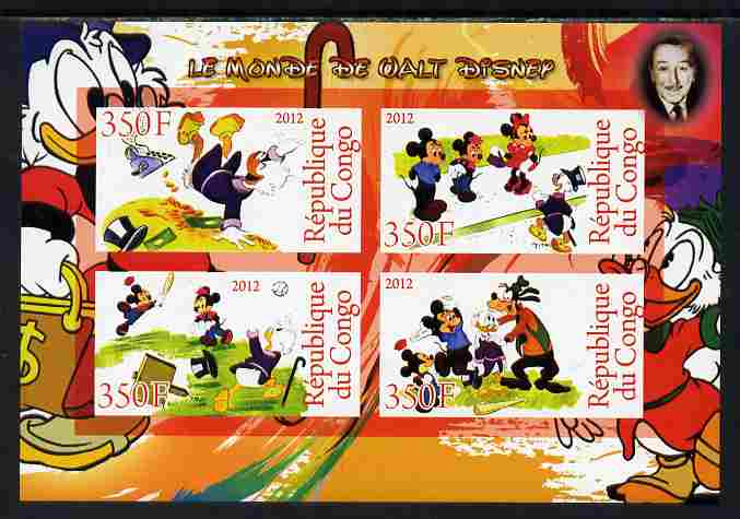 Congo 2012 Disney Cartoons #4 imperf sheetlet containing 4 values unmounted mint 