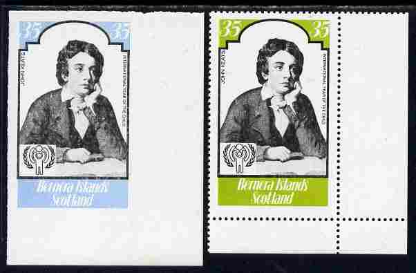 Bernera 1979 Int Year of the Child - Writers - John Keats 35p imperf proof in blue & black only complete with perf label as issued both unmounted mint
