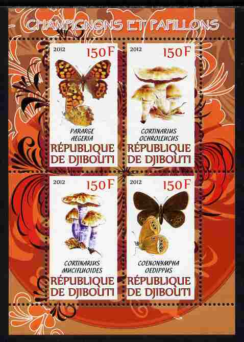 Djibouti 2012 Mushrooms & Butterflies #1 perf sheetlet containing 4 values unmounted mint