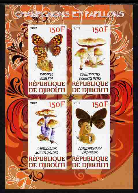 Djibouti 2012 Mushrooms & Butterflies #1 imperf sheetlet containing 4 values unmounted mint