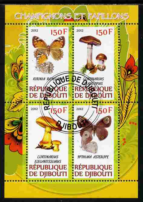 Djibouti 2012 Mushrooms & Butterflies #2 perf sheetlet containing 4 values cto used