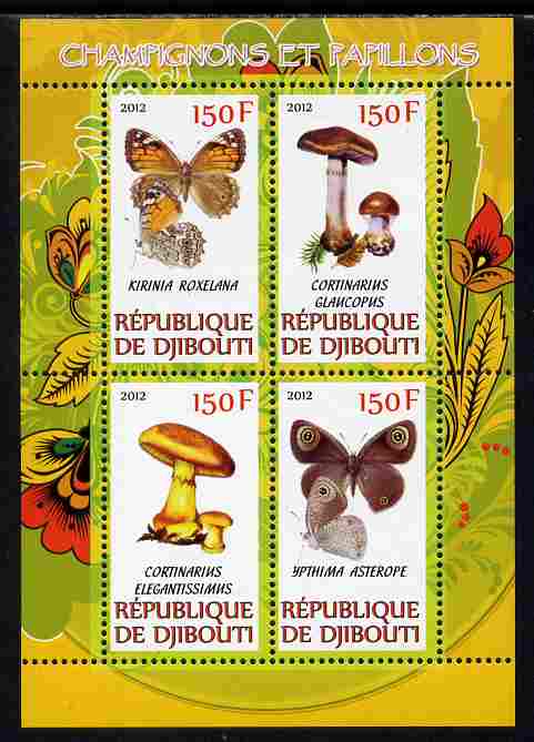 Djibouti 2012 Mushrooms & Butterflies #2 perf sheetlet containing 4 values unmounted mint