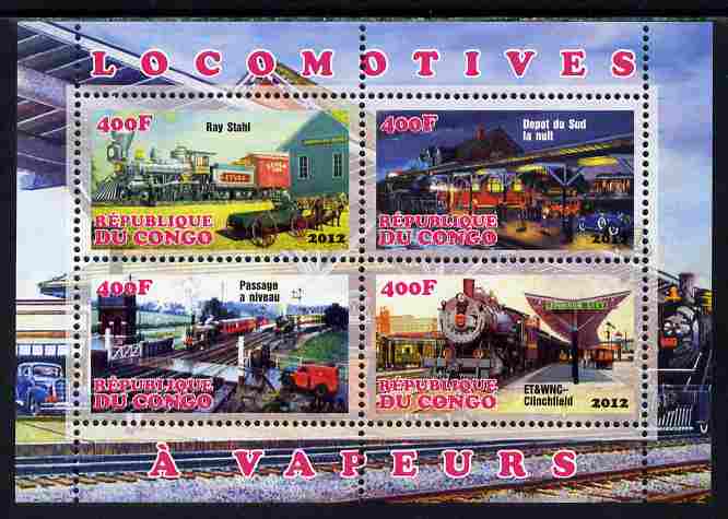 Congo 2012 Steam Locomotives perf sheetlet containing 4 values unmounted mint