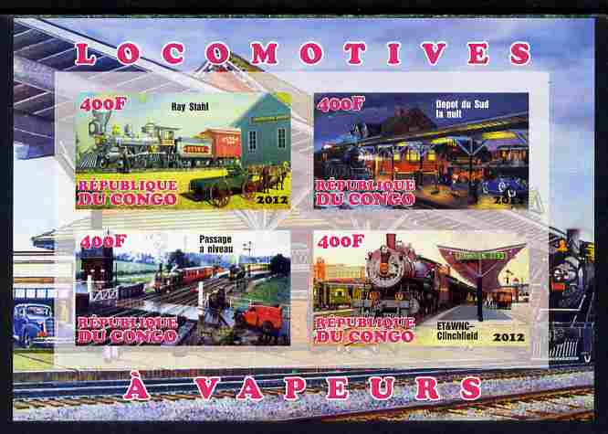 Congo 2012 Steam Locomotives imperf sheetlet containing 4 values unmounted mint