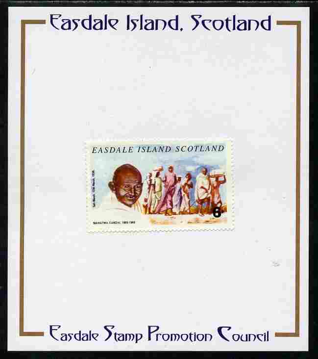 Easdale 1996 Gandhi 6p stamp of Gandhi on Salt March mounted on Publicity proof card issued by the Easdale Stamp Promotion Council 