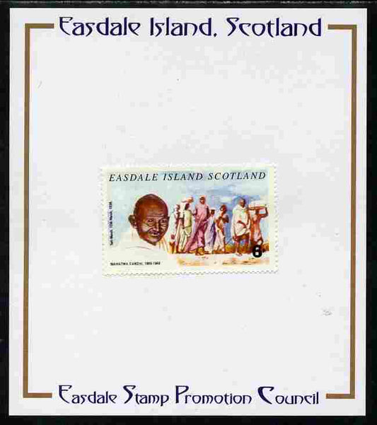 Easdale 1996 Gandhi 6p stamp of Gandhi on Salt March mounted on Publicity proof card issued by the Easdale Stamp Promotion Council 