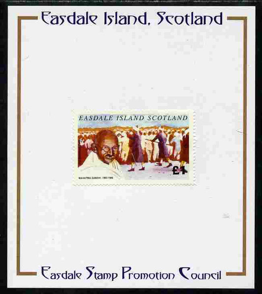 Easdale 1996 Gandhi £1 stamp of Gandhi & Civil Disobedience mounted on Publicity proof card issued by the Easdale Stamp Promotion Council 