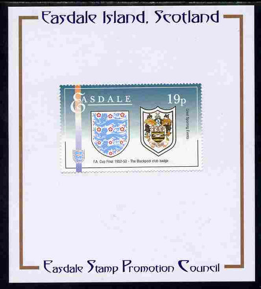 Easdale 1996 Great Sporting Events - Football 19p - Blackpool Club Badge Winners of 1952-53 FA Cup Final mounted on Publicity proof card issued by the Easdale Stamp Promotion Council 