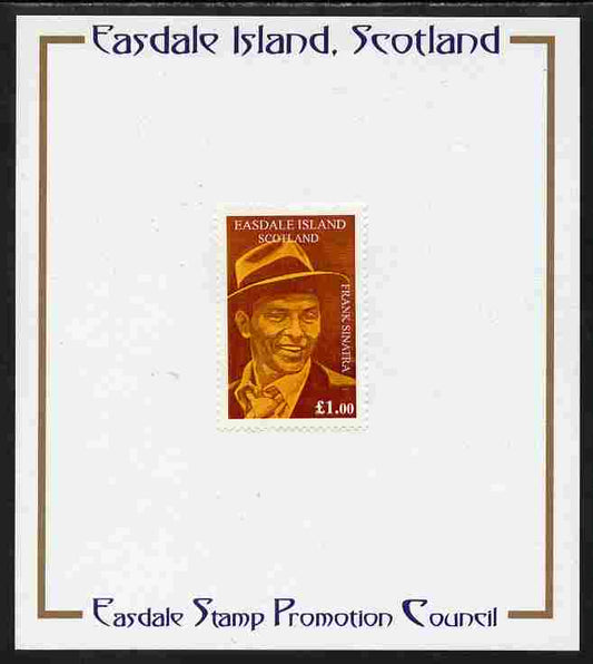 Easdale 1998 Frank Sinatra £1 value (brown background) mounted on Publicity proof card issued by the Easdale Stamp Promotion Council 