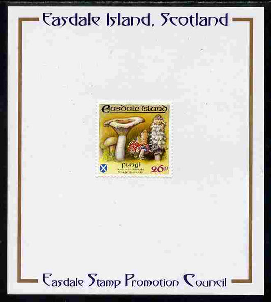 Easdale 1988 Flora & Fauna perf definitive 26p (Fungi) mounted on Publicity proof card issued by the Easdale Stamp Promotion Council 