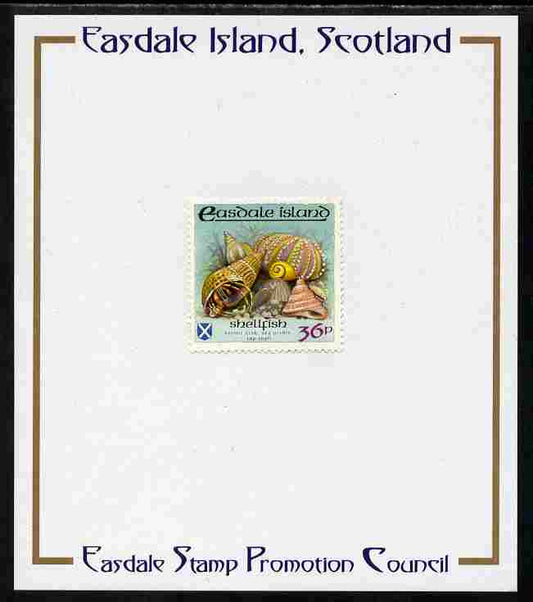 Easdale 1988 Flora & Fauna perf definitive 36p (Shell) mounted on Publicity proof card issued by the Easdale Stamp Promotion Council 