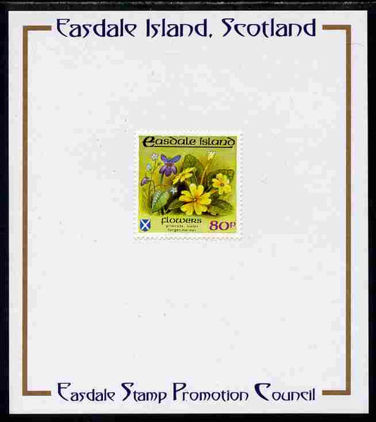 Easdale 1988 Flora & Fauna perf definitive 80p (Flowers) mounted on Publicity proof card issued by the Easdale Stamp Promotion Council 