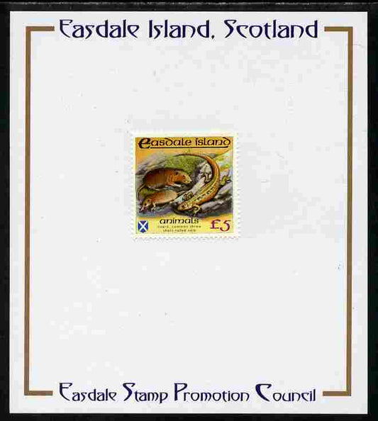 Easdale 1988 Flora & Fauna perf definitive £5 (Animals) mounted on Publicity proof card issued by the Easdale Stamp Promotion Council 