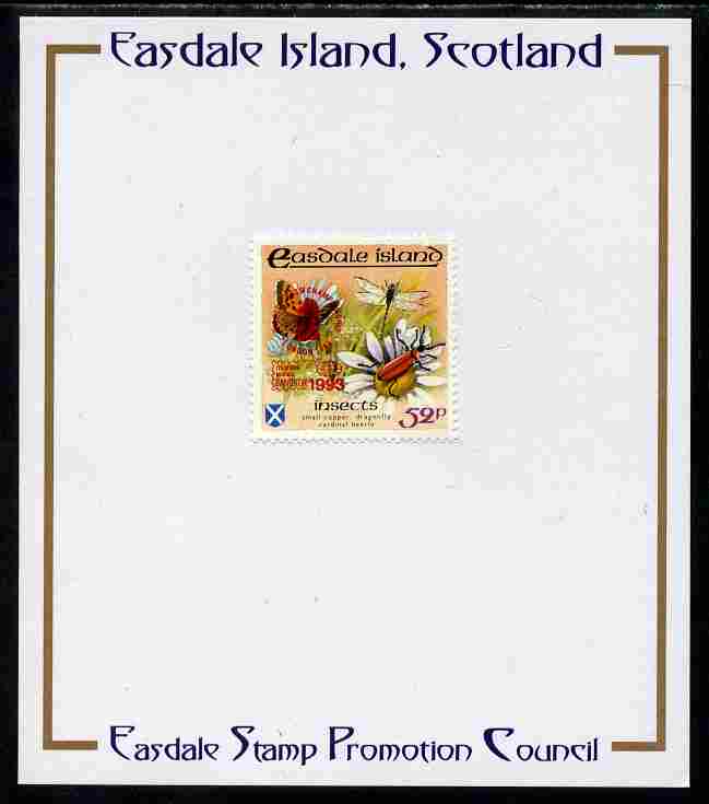 Easdale 1993 World Chess Championships overprinted in red on Flora & Fauna perf 52p (Butterfly & Insects) mounted on Publicity proof card issued by the Easdale Stamp Promotion Council 