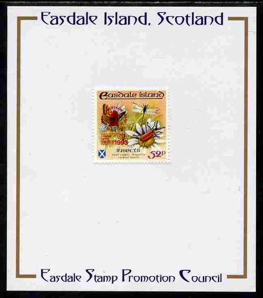 Easdale 1993 World Chess Championships overprinted in red on Flora & Fauna perf 52p (Butterfly & Insects) mounted on Publicity proof card issued by the Easdale Stamp Promotion Council 