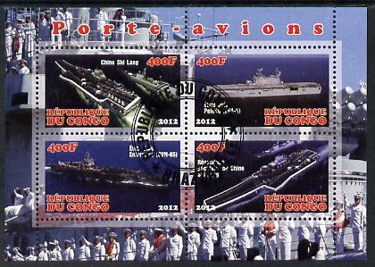 Congo 2012 Aircraft Carriers #5 perf sheetlet containing 4 values fine cto used
