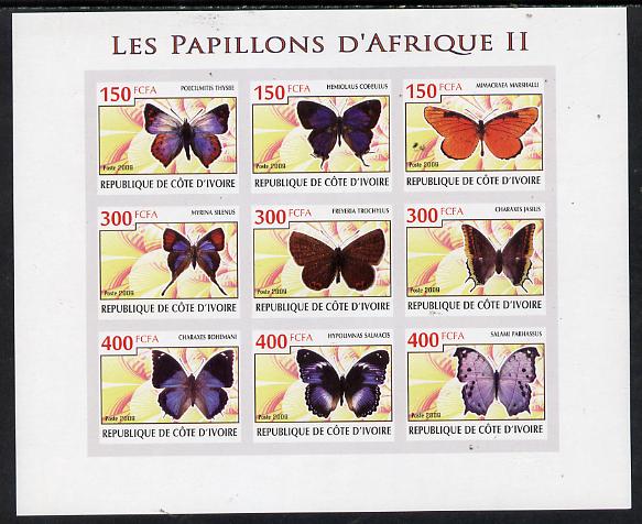 Ivory Coast 2009 Butterflies of Africa #2 imperf sheetlet containing 9 values unmounted mint
