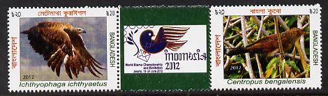 Bangladesh 2012 World Stamp Championships - Birds strip of 2 plus label unmounted mint