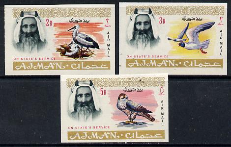 Ajman 1965 Birds imperf set of 3 from 'Official' set unmounted mint SG O70-72var 