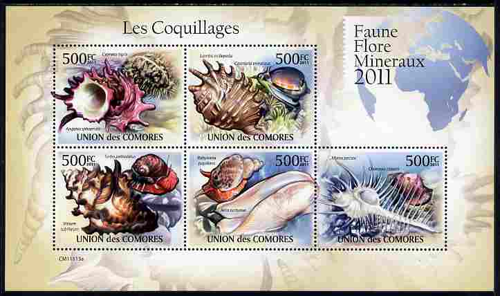 Comoro Islands 2011 Shells perf sheetlet containing 5 values unmounted mint 