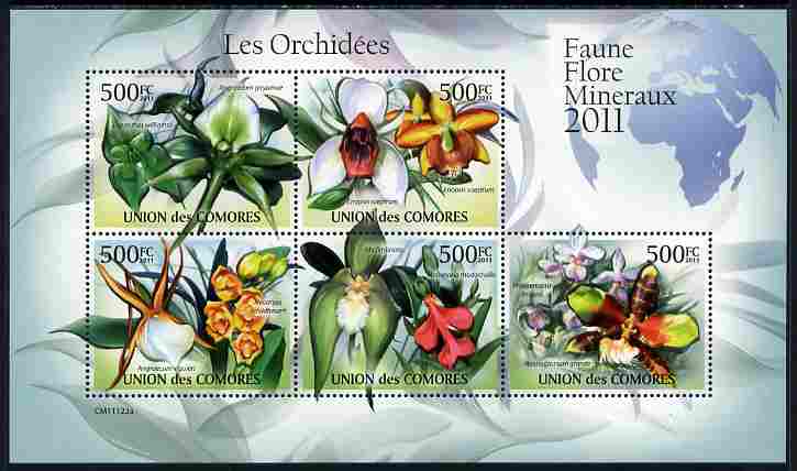 Comoro Islands 2011 Orchids perf sheetlet containing 5 values unmounted mint 