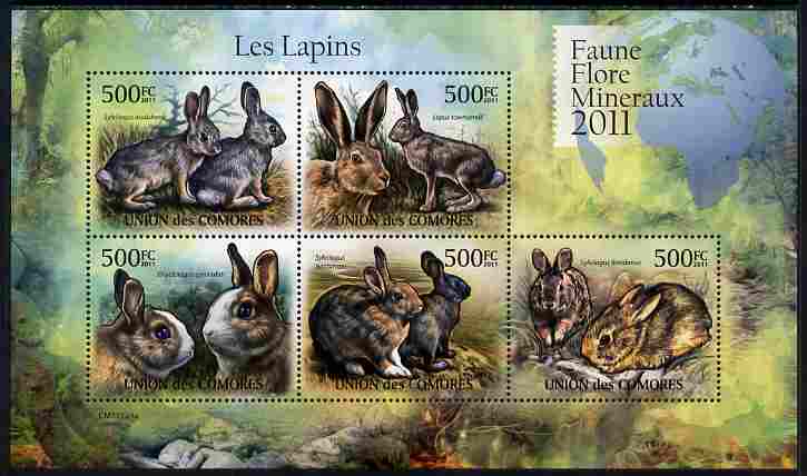Comoro Islands 2011 Rabbits perf sheetlet containing 5 values unmounted mint 