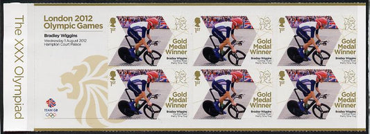 GB Great Britain 2012 London Olympic Games Team GB Great Britain Gold Medal Winner #02 - Bradley Wiggins (Road Cycling) self adhesive sheetlet containing 6 x first class values unmounted mint