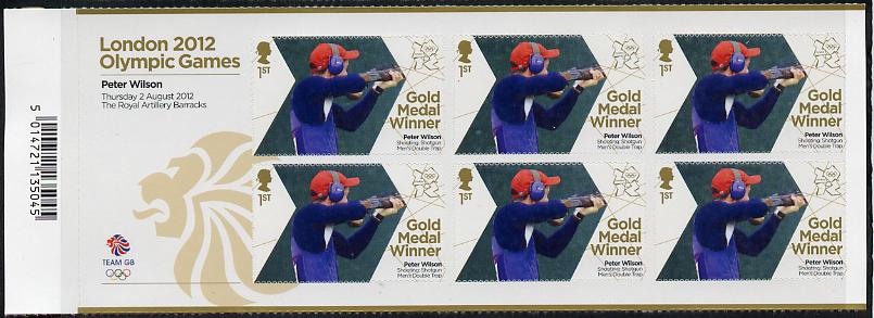 GB Great Britain 2012 London Olympic Games Team GB Great Britain Gold Medal Winner #04 - Peter Wilson (Shotgun) self adhesive sheetlet containing 6 x first class values unmounted mint