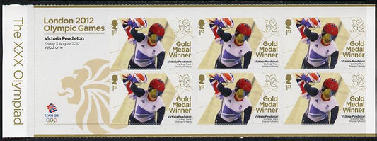 GB Great Britain 2012 London Olympic Games Team GB Great Britain Gold Medal Winner #08 - Victoria Pendleton (Track Cycling) self adhesive sheetlet containing 6 x first class values unmounted mint