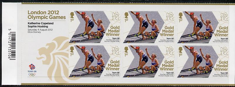 GB Great Britain 2012 London Olympic Games Team GB Great Britain Gold Medal Winner #10 - Katherine Copeland & Sophie Hosking (Rowing Women's Sculls) self adhesive sheetlet containing 6 x first class values unmounted mint