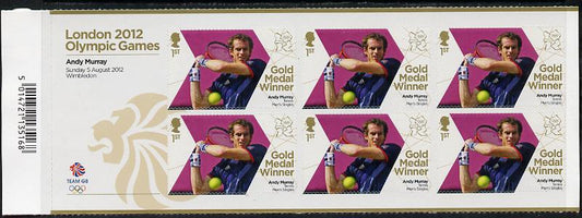 GB Great Britain 2012 London Olympic Games Team GB Great Britain Gold Medal Winner #16 - Andy Murray (Tennis) self adhesive sheetlet containing 6 x first class values unmounted mint