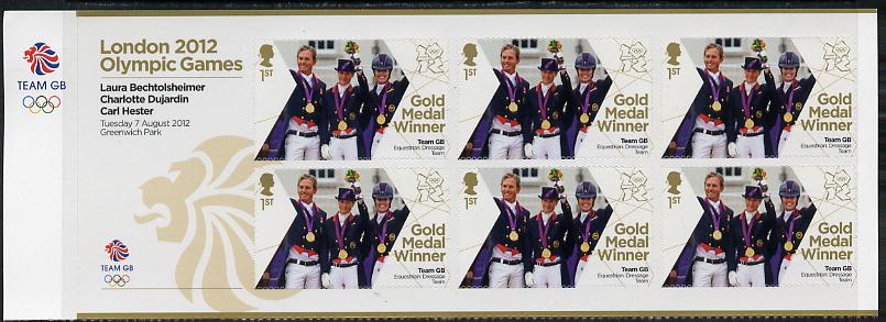 GB Great Britain 2012 London Olympic Games Team GB Great Britain Gold Medal Winner #20 - Laura Bechtolsheimer, Charlotte Dujardin & Carl Hester (Equestrian) self adhesive sheetlet containing 6 x first class values unmounted mint
