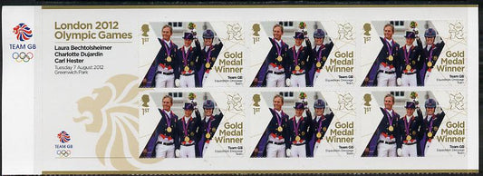 GB Great Britain 2012 London Olympic Games Team GB Great Britain Gold Medal Winner #20 - Laura Bechtolsheimer, Charlotte Dujardin & Carl Hester (Equestrian) self adhesive sheetlet containing 6 x first class values unmounted mint