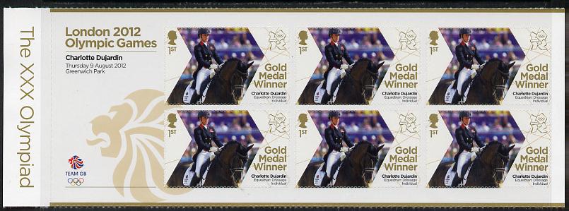 GB Great Britain 2012 London Olympic Games Team GB Great Britain Gold Medal Winner #23 - Charlotte Dujardin (Equestrian) self adhesive sheetlet containing 6 x first class values unmounted mint