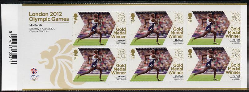 GB Great Britain 2012 London Olympic Games Team GB Great Britain Gold Medal Winner #27 - Mo Farah (5,000m) self adhesive sheetlet containing 6 x first class values unmounted mint