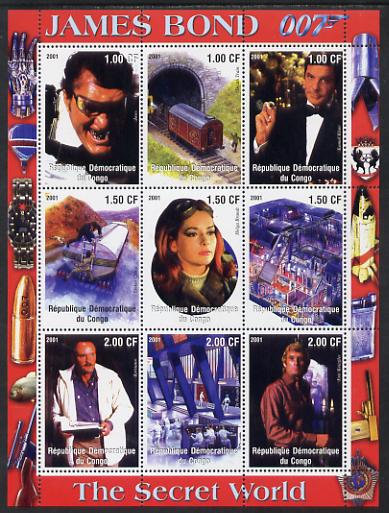 Congo 2001 James Bond - The Secret World #4 perf sheetlet containing 9 values unmounted mint