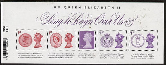 GB Great Britain 2015 'Long to Reign Over Us' perf m/sheet containing 5 values unmounted mint