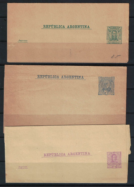 1890 Argentina Newspaper wrappers x 3 (HG 9, 10a & 11). VGC, slight tear on top one.