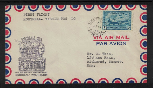 1946 First Flight Cover Montreal-Washington to London