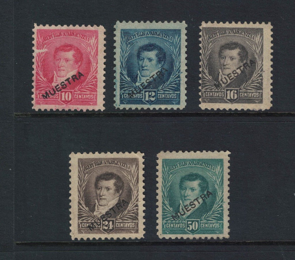 1892-95 Argentina SC# 9 - 102 Overprinted MUESTRA (Sample) Small Sun Watermark MNG